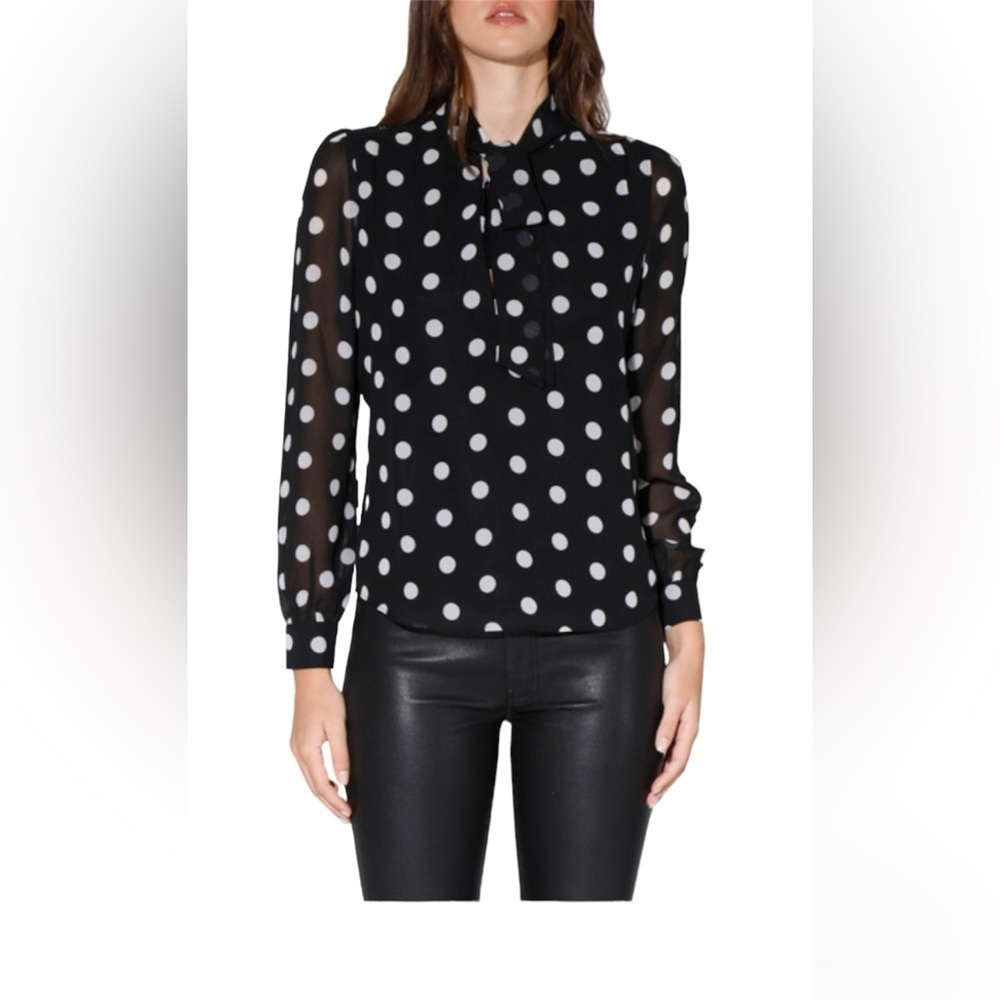 WALTER BAKER Blouse Black and White Polka Dot Neck Tie XS